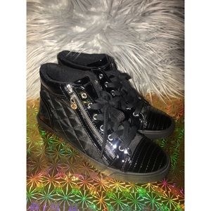NWOT- G by GUESS Black Patent Leather High Top Sneakers